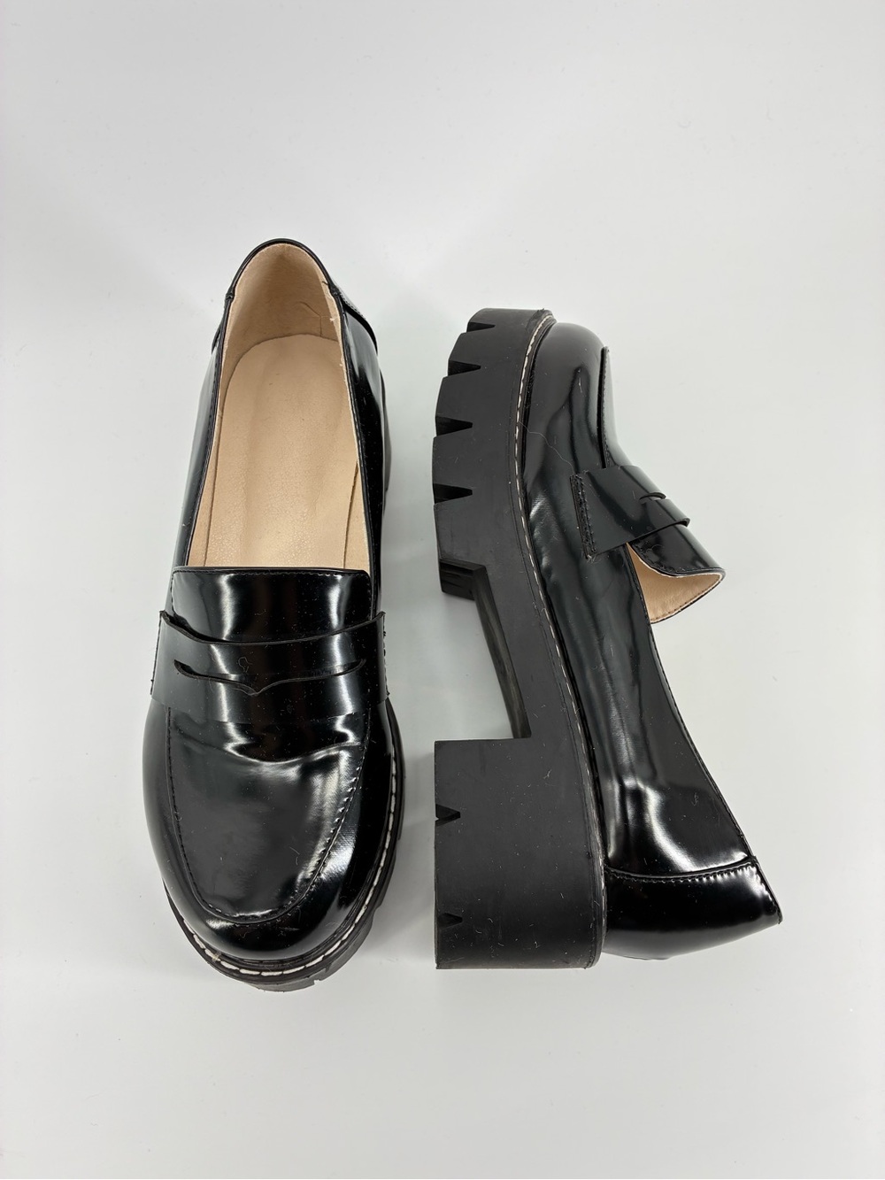 Black Patent Platform Penny Loafers - Women